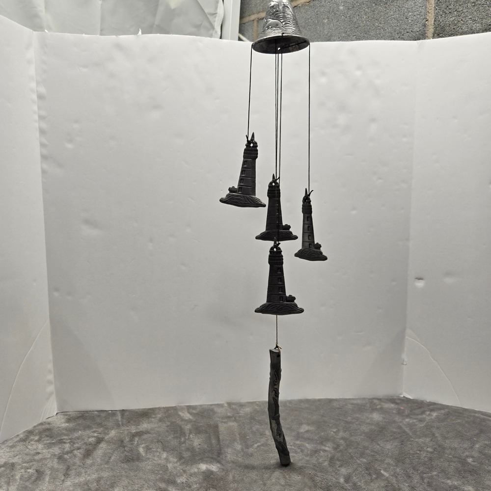 Vintage Pewter Lighthouse Wind Chime Dolphin Bell Seagull Nautical Coastal Decor